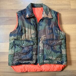 Men's Vintage Winchester Camouflage Orange Reversible Hunting Puffer Vest Sz M